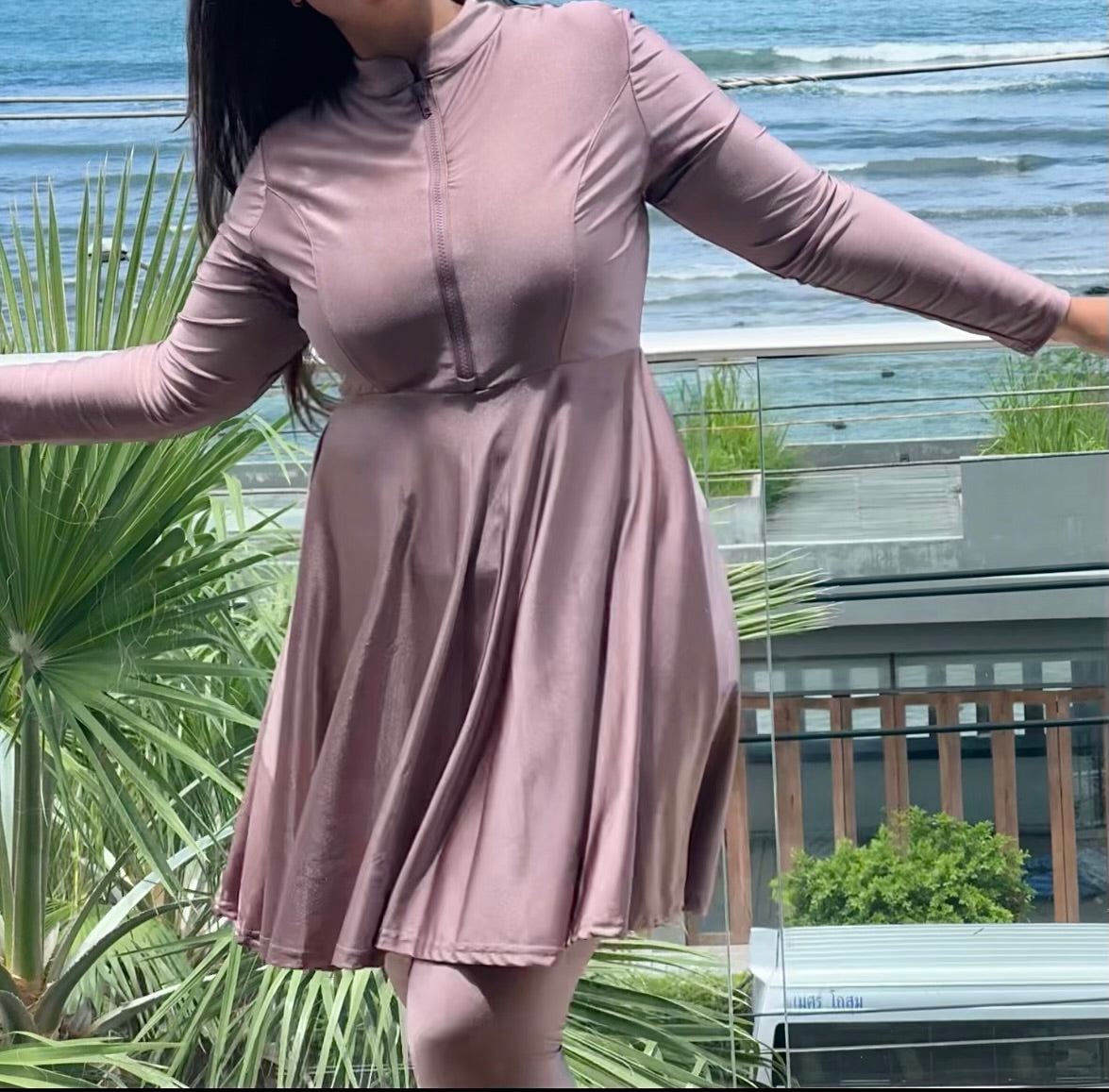 BURKINI À ZIP rose nude - qualité PREMIUM