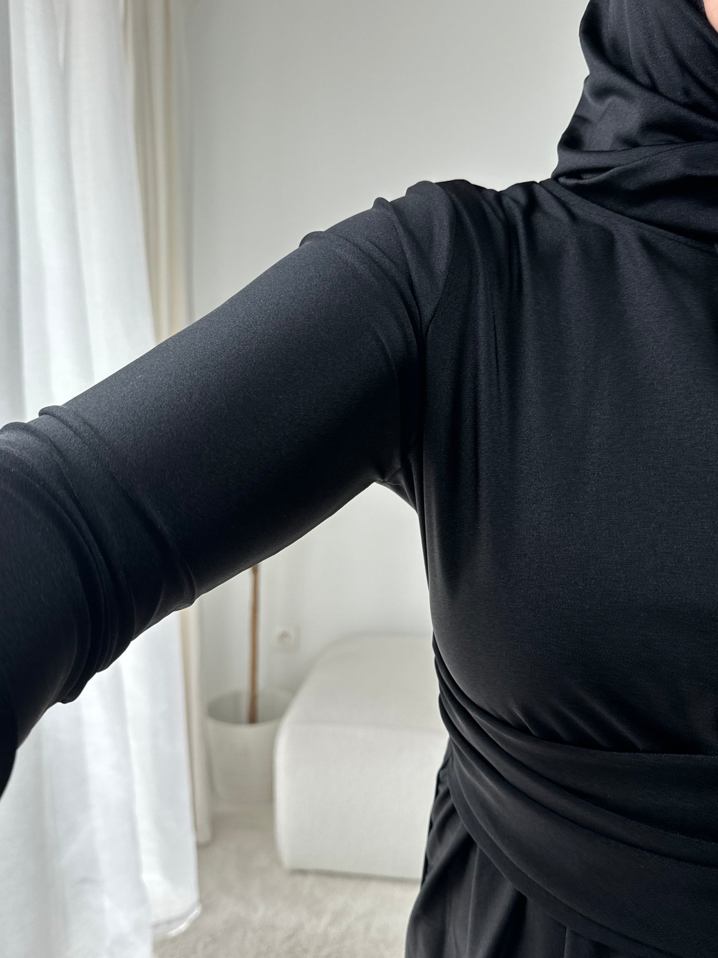 BURKINI À CEINTURE FRONCÉE noir - QUALITÉ PREMIUM