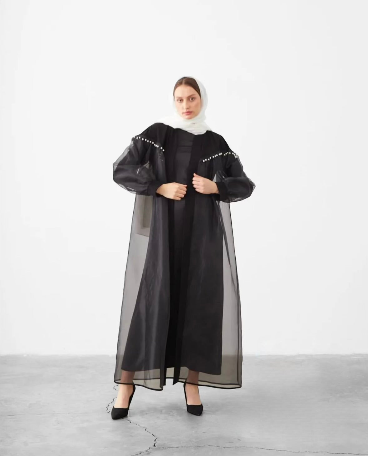 ABAYA ORGANZA PERLÉE noir