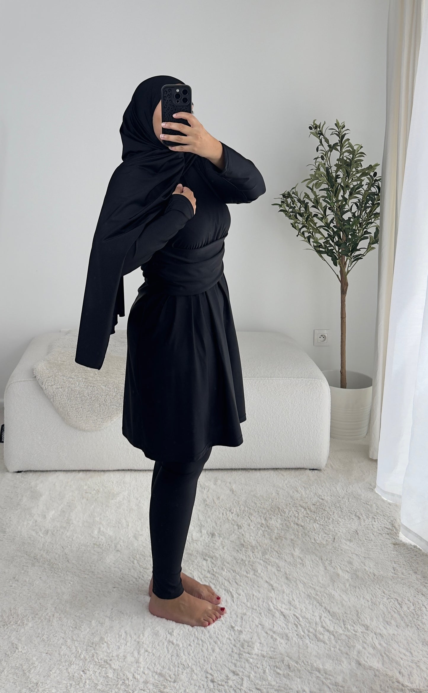 BURKINI À CEINTURE FRONCÉE noir - QUALITÉ PREMIUM