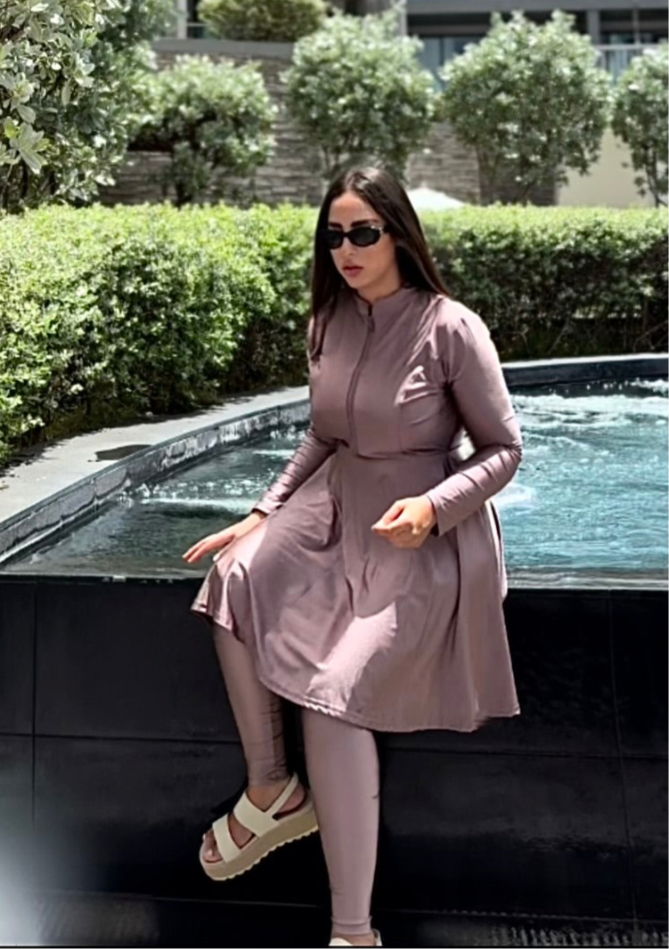 BURKINI À ZIP rose nude - qualité PREMIUM