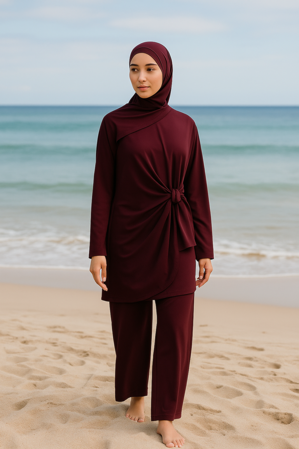 BURKINI FLUIDE AVEC HIJAB DE BAIN bordeaux - QUALITÉ PREMIUM