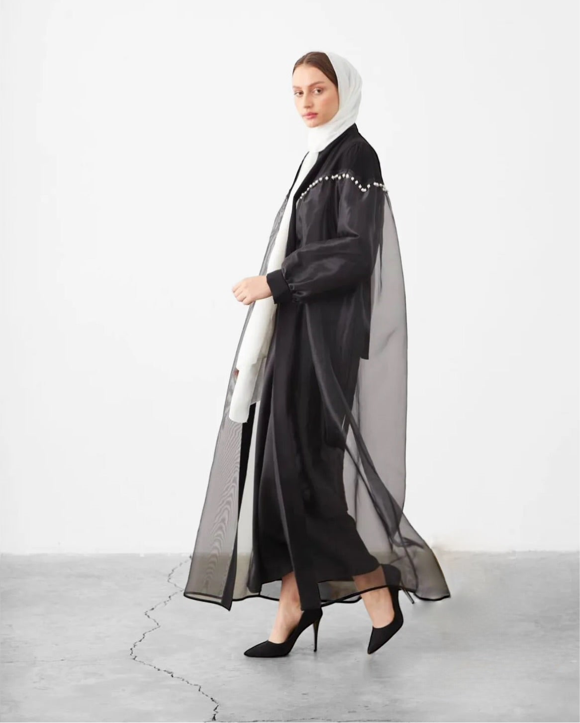 ABAYA ORGANZA PERLÉE noir