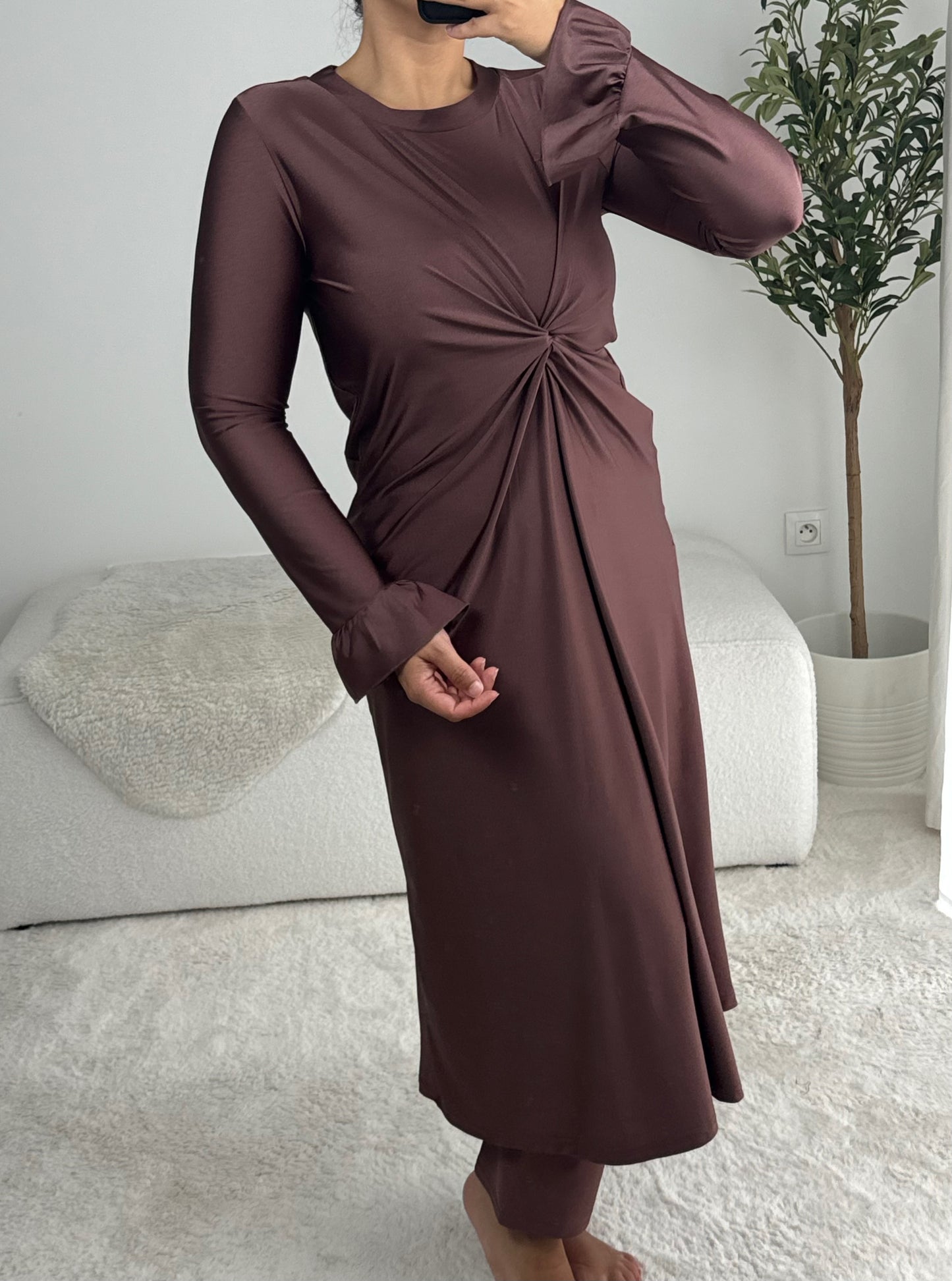 BURKINI À MANCHES VOLANTÉES marron glacé - QUALITÉ PREMIUM