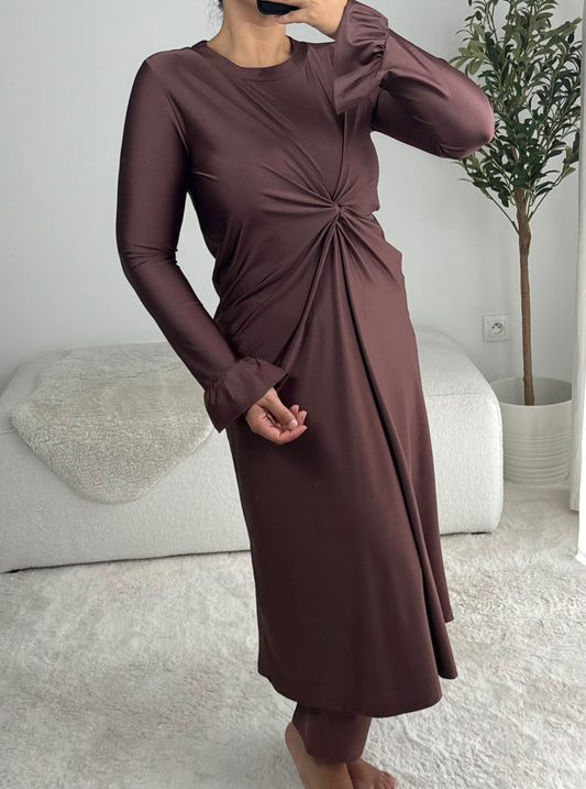 BURKINI LONG À MANCHES VOLANTÉES marron glacé - QUALITÉ PREMIUM