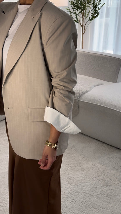 Blazer à rayures over size [ beige ]