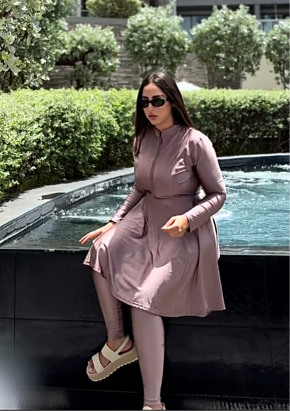 BURKINI À ZIP rose nude - qualité PREMIUM