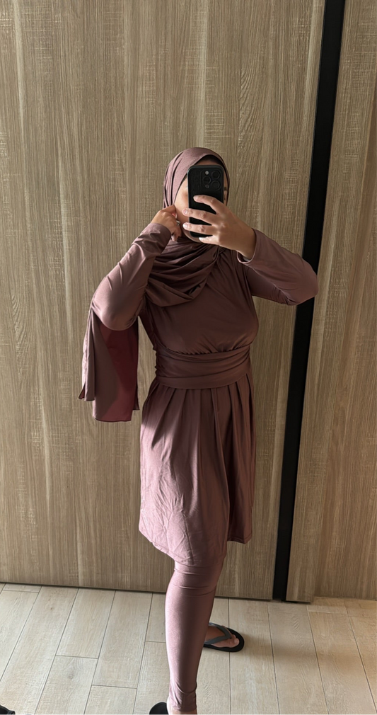 BURKINI À CEINTURE FRONCÉE marron glacé - QUALITÉ PREMIUM