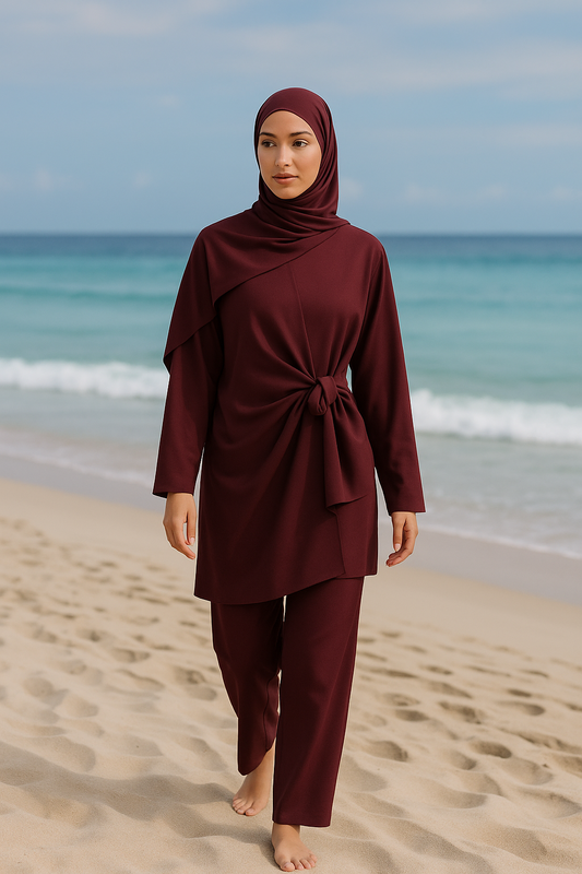 BURKINI FLUIDE AVEC HIJAB DE BAIN bordeaux - QUALITÉ PREMIUM