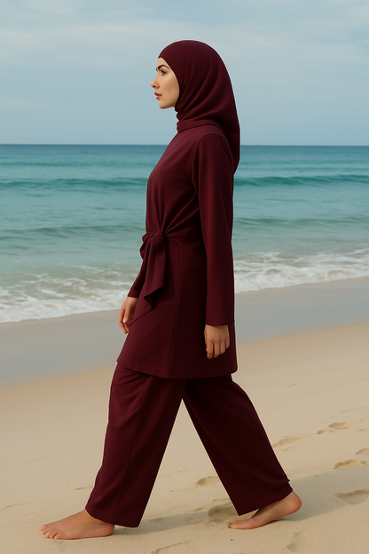 BURKINI FLUIDE AVEC HIJAB DE BAIN bordeaux - QUALITÉ PREMIUM