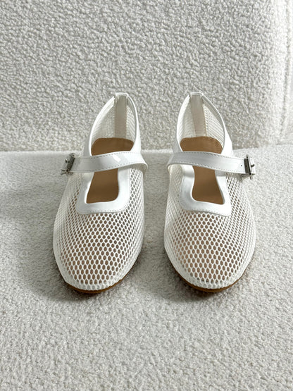 BALLERINES À RÉSILLES blanc