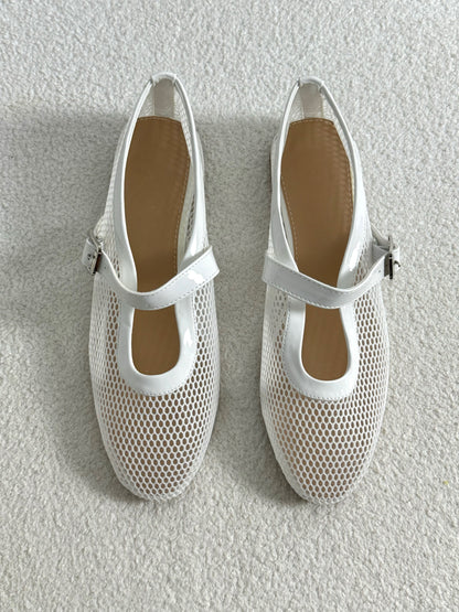 BALLERINES À RÉSILLES blanc