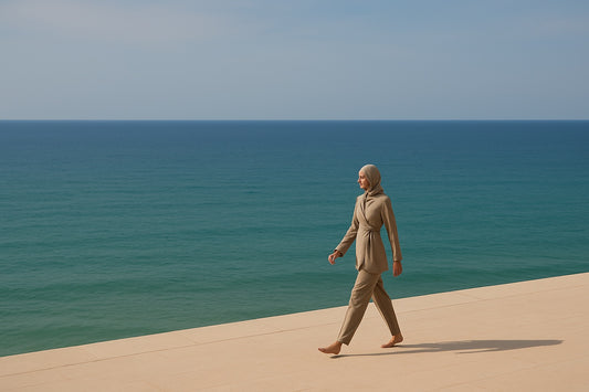 BURKINI FLUIDE AVEC HIJAB DE BAIN beige - QUALITÉ PREMIUM